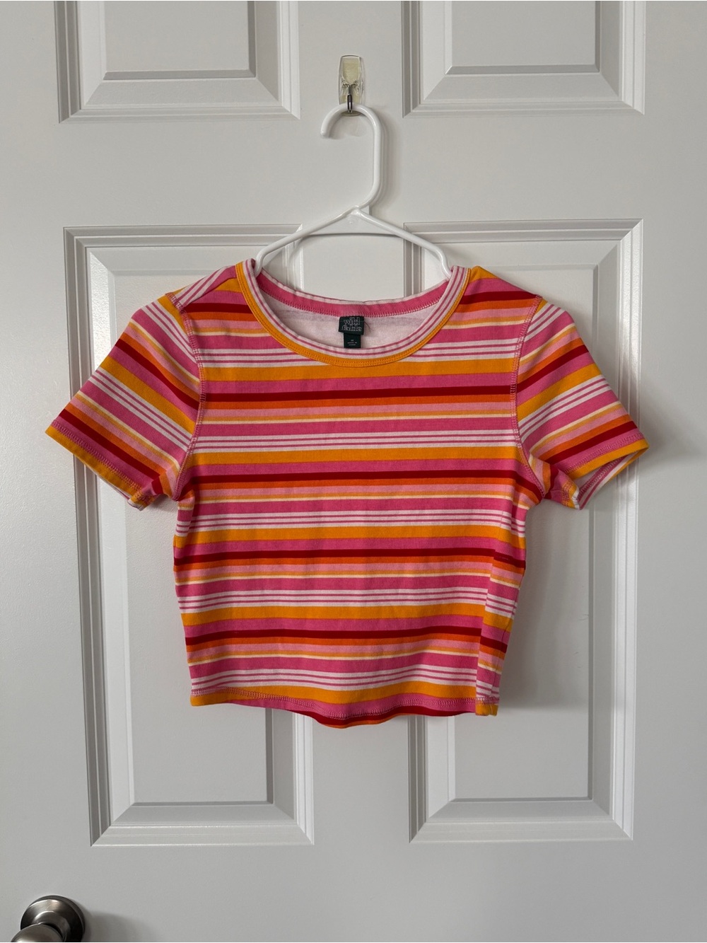 Wild Fable Juniors Striped Crop Tee - Pink, Orange & Yellow